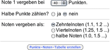 Ausschnitt aus dem Notenschlüssel-Rechner für Punktetabellen