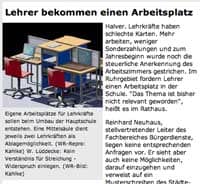 ausschnitt aus dem Artikel der WR: Lehrerarbeitsplatz