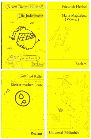 einige bemalte reclam-Büchlein, Vergrößerung und mehr bei abundant.twoday.net