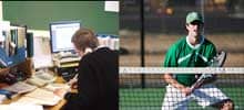 Tennisspieler vs. Lehrer beim Unterricht Vorbereiten