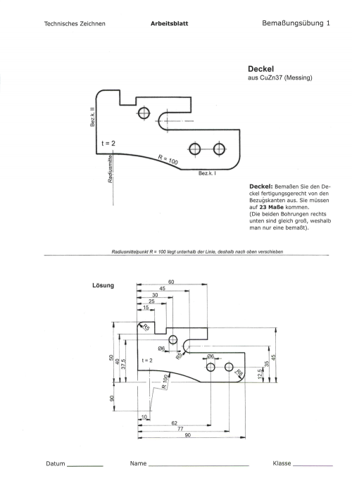 Arbeitsblatt Bemassungsuebung