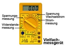Das Multimessgerät erlaubt Strom-, Spannungs- und Widerstandsmessungen