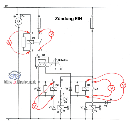 Elektrischer Schaltplan: Wo liegen Spannungen an?