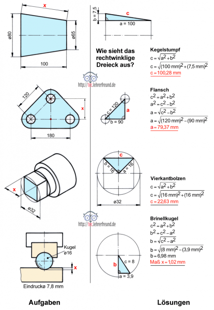 Loesungen zu Aufgaben Satz des Pythagoras