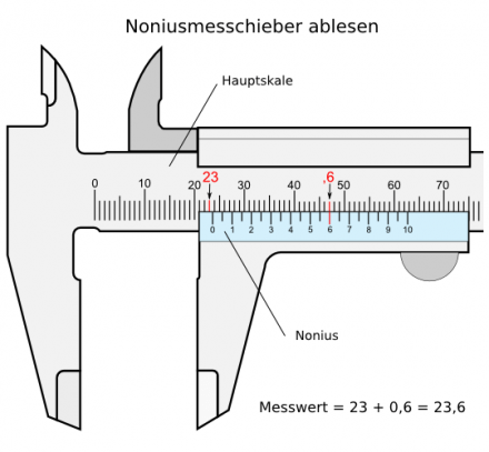 Den Nonius eines Messschiebers ablesen