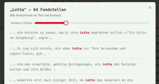 Fundstellen aus der Wortwolke anzeigen lassen