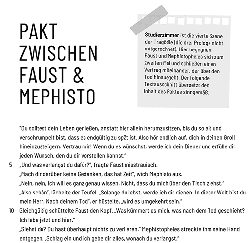 Ausschnitt: Arbeitsblatt »Pakt Faust - Mephisto« (Faust als Prosa)