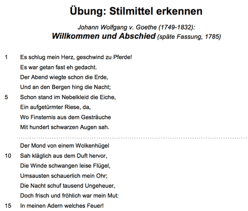 »Willkommen und Abschied« - Gedicht auf Arbeitsblatt (Ausschnitt)