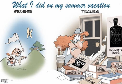 Karikatur: 'Was ich in meinen Sommerferien gemacht habe' - Lehrer vs. Schüler