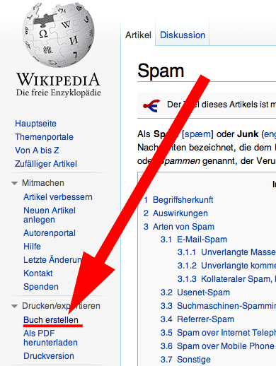 Wikipedia-Navigation: Buch aus Artikeln erstellen