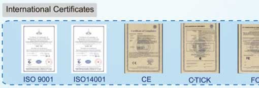 Internationale Standards, Normen, Zertifikate, die die NANHAO-Tochter NHII erfüllt (Katalogausschnitt)