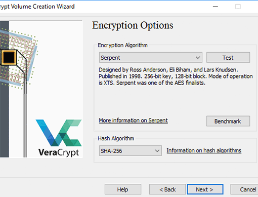 Verschlüsselungsmethode bei VeraCrypt auswählen