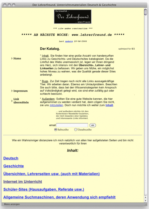 Lehrerfreund-Website im Juni 2000