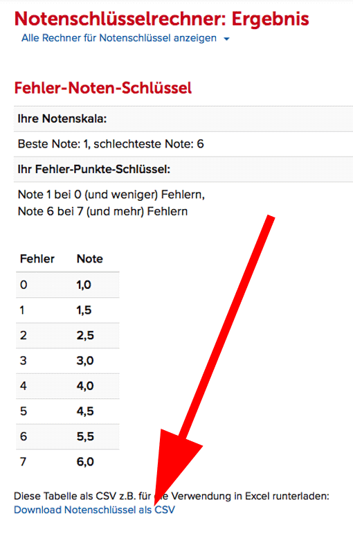 Screenshot: Download des Fehler-Noten-Schlüssels als Excel-Tabelle