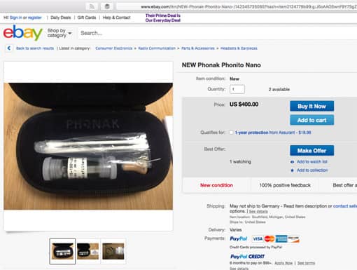 ebay-Verkauf eines Phonak Phonito Nano (400 US-Dollar)