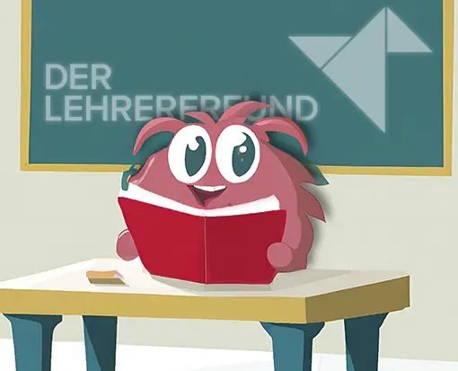 Kleines Monster vor Lehrerfreund-Schultafel