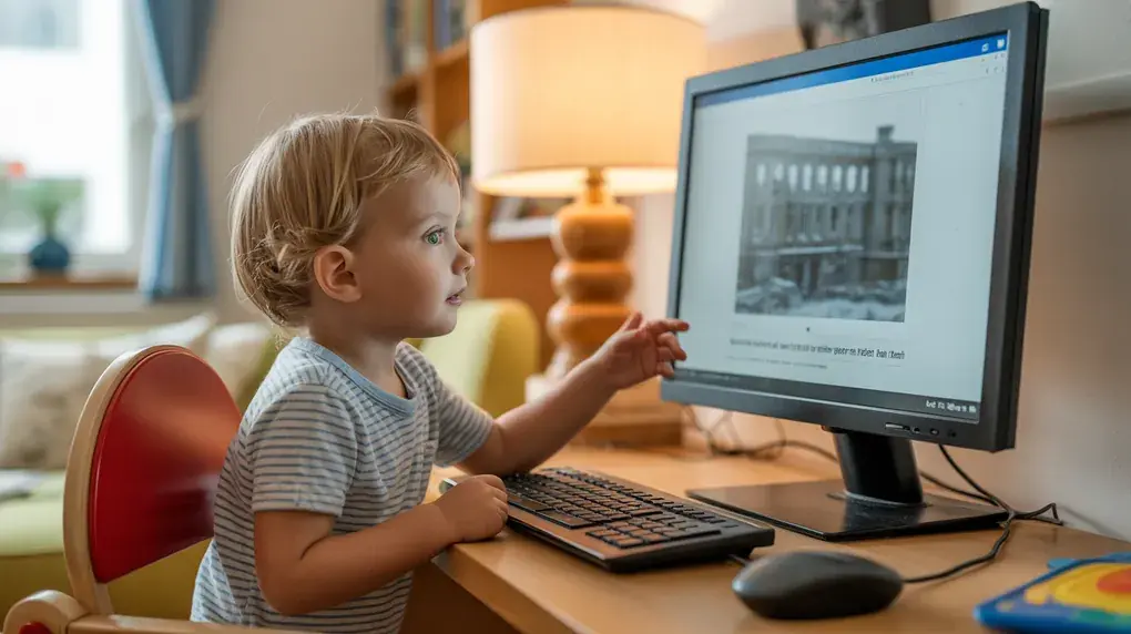 Symbolbild: Kind sitzt ratlos vor dem Computer im Wohnzimmer