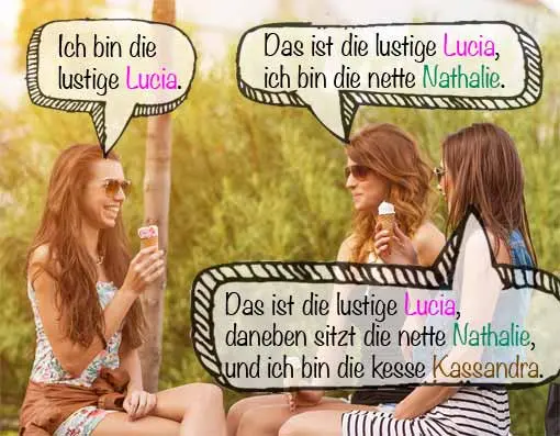 Drei Personen spielen das Kennenlernspiel 'Namenskette'