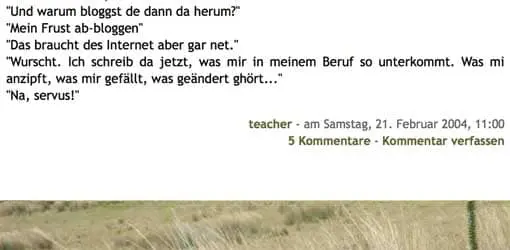 Screenshot: niemehrschule, erster Beitrag (Ende)