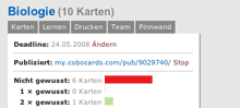 Screenshot (Ausschnitt): Lernkartei auf dem Karteikartenportal 'Cobocards.de'