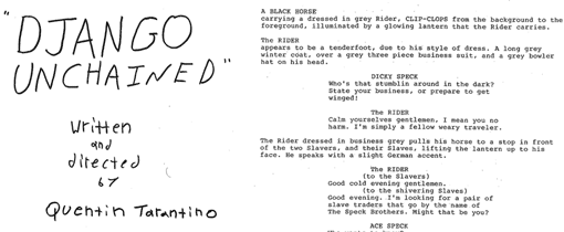 Erste zwei Seiten des Drehbuchs von 'Django Unchained'