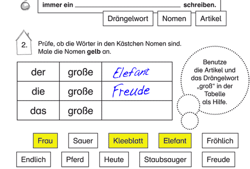 Arbeitsblatt Drängelwörter - Ausschnitt