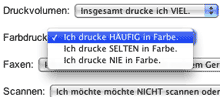 Ausschnitt aus dem interaktiven Formular, das Ihnen hilft, einen Kaufentscheidung beim Erwerb eines Druckers zu treffen