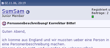 ausschnittsweiser Screenshot des Forumsbeitrag, in dem eine Personenbeschreibung korrigiert wird