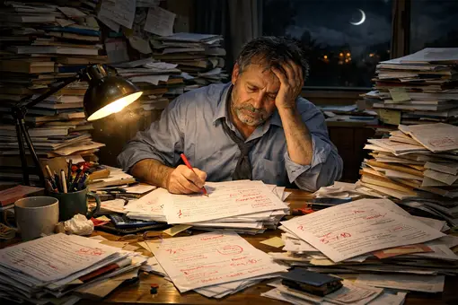 Heft mit Aufgaben, korrigiert