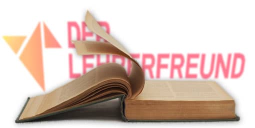 Lehrerfreund-Logo hinter altem Buch