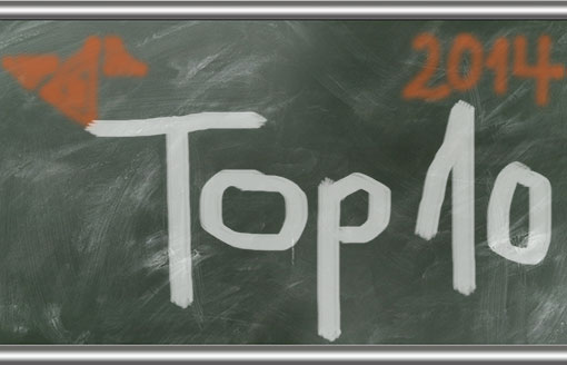 Tafel mit Aufschrift Top 10 2014