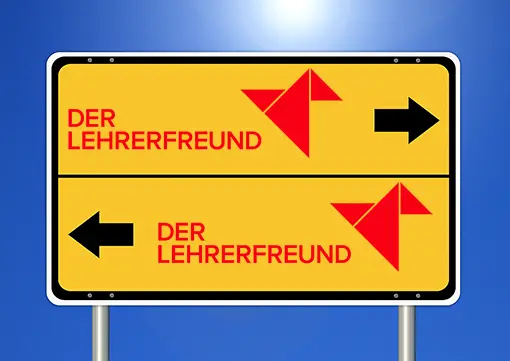 Straßenschild, das in beide Richtungen zum Lehrerfreund führt