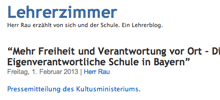 Screenshot: Lehrerzimmer - Eigenverantwortliche Schule (Ausschnitt)