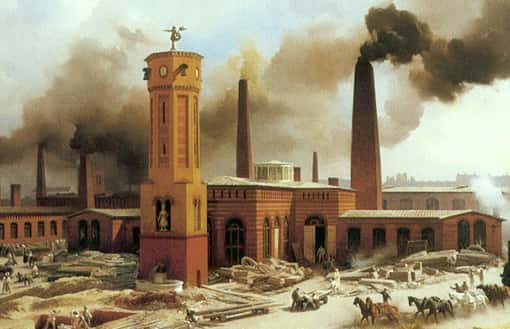 Gemälde: Fabrik mit schmutzigem Rauch