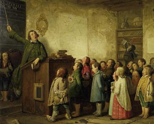 Preußische Dorfschule - Gemälde von Hasenclever, 1845