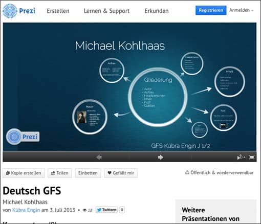 Screenshot: Prezi zu Michael Kohlhaas