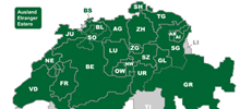Ausschnitt: Landkarte Schweiz von einem Portal zur Stellensuche für Lehrer