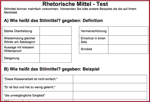 Ausschnitt: Test »Rhetorische Mittel«