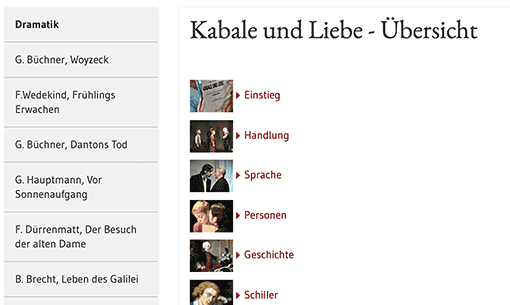 Screenshot: Unterrichtseinheit Kabale und Liebe