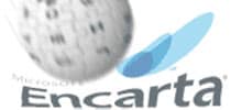 Wikipedia-Logo zermalmt Encarta-Logo - Ausschnitt