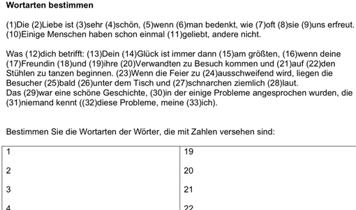 Ausschnitt: Arbeitsblatt »Wortarten: Übungen«