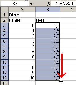 Diktatnotenschlüssel in Excel : Autoausfüllen
