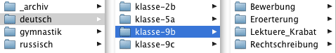 Screenshot: Aufteilung der Unterrichtsmaterialien nach Klassen