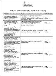 Vorschau Tabelle Kriterien zur Beurteilung der mündlichen Leistung: Mündliche Noten