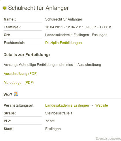 Detailansicht einer Fortbildung