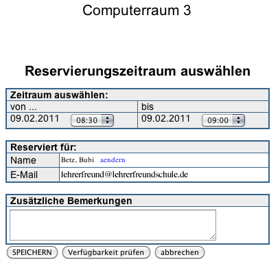 Buchungsdialog: Raumbuchung mit JONGman