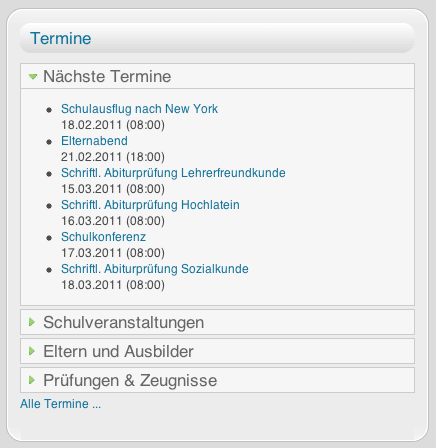 Screenshot: JCal-Modul - nächste Termine auf Startseite