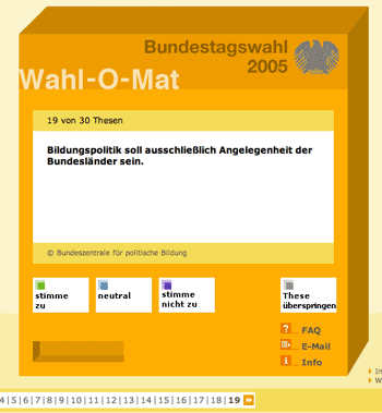 Wahl-O-Mat-Frage zur Bildungspolitik - Screenshot