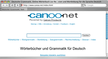 Vorschau online-Grammatik und Rechtschreibung canoo.net