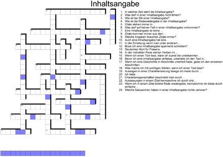 Vorschaubild: Kreuzworträtsel Inhaltsangabe/Charakterisierung für den Deutschunterricht in der Sekundarstufe I